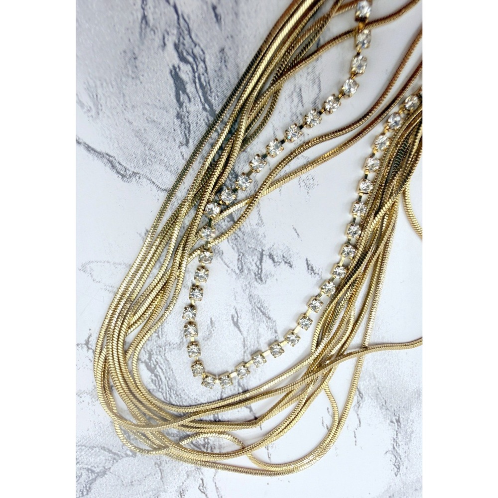 Ann Taylor Factory 9 Strand Gold Tone Rhinestone Necklace NWT 27 Inch - Picture 6 of 6